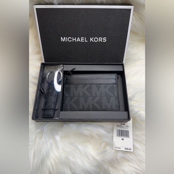 Michael Kors Men’s Black Slim Card Wallet And Key Chain - Picture 5 of 7